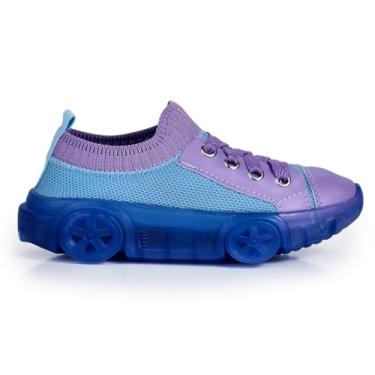 Imagem de Tenis Infantil Meia Confortavel Carro De Led Meninos E Meninas Escolar (Azul/lilas, BR, Criança de 4 a 8 anos, Faixa Numérico, 26, 27)