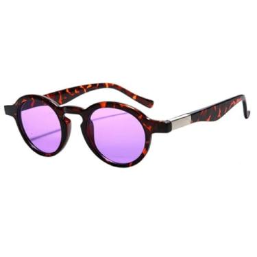 Imagem de HPIRME Óculos redondos pequenos retrô punk degradê com armação uv400 feminino e masculino (leopardo-roxo)
