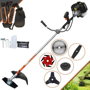 Imagem de Máquina de Cortar Grama À Gasolina Terra GRH-520 2 Tempos 52cc 2,5HP 6.500rpm Roçadeira Profissional Completa Multifuncional Com 5 Opções de Cortes