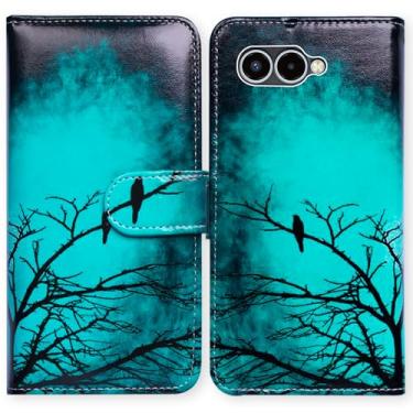 Imagem de Bcov Capa para T-Mobile Revvl 8, preto pássaro verde couro flip capa carteira com compartimento para cartão suporte capa para T-Mobile Revvl 8