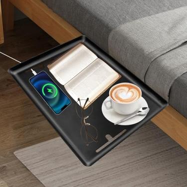 Imagem de Prateleira de cabeceira para beliches e camas sotão, mesa de cabeceira para quarto de crianças e dormitório de faculdade, essencial para mesa de cabeceira, suporte com clipe na bandeja, preta