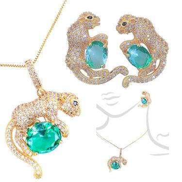 Imagem de Conjunto Colar e Brincos em Ouro 18k com Zircônias Verdes Esmeralda (Luxury Jewelry)
