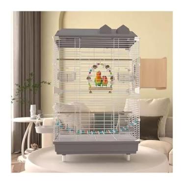 Imagem de Gaiola de pássaro, gaiola de pássaro, papagaio, arame horizontal, grande, casa especial, fácil de limpar, ornamental, luxuosa, vila, ninho de pássaro (cinza)