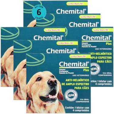 Imagem de Chemital Plus Com 4 Comprimidos Chemitec Vermífugo Para Cães Kit Com 6 Cx