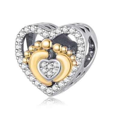 Imagem de QeenseKc Pingente de coração banhado a ouro com pingente de zircônia cúbica brilhante compatível com pulseira Pandora presente para mãe