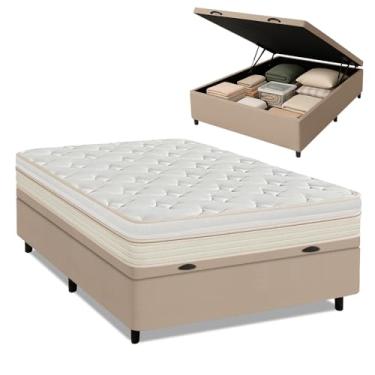 Imagem de Cama Box Baú Casal Molas Ensacadas Memphis 138x188x73cm Branco/Bege