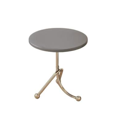Imagem de Mesa lateral minimalista retrô pequena mesa de chá redonda sofá lateral varanda janela baía rack de armazenamento de cabeceira (cinza, grande)