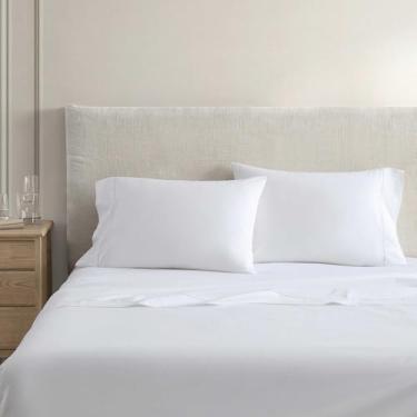 Imagem de Martha Stewart - Conjunto de lençóis de solteiro, frescos e personalizados com uma sensação leve de algodão percal macio - Lençóis de cama com fronha e lençol de elástico combinando (azul sólido