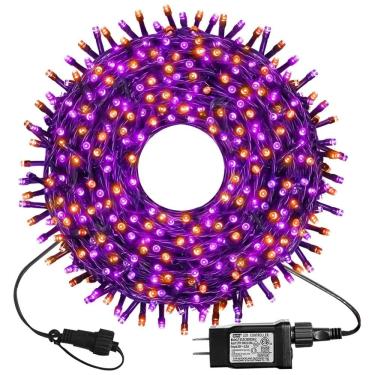 Imagem de Pisca Pisca 300 LED 30 Metros a Prova dÁgua com 8 Modos para Halloween e Natal, Roxo e Laranja