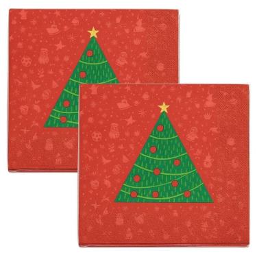 Imagem de Kit Guardanapo De Natal Estampado Vermelho Pinheiro Verde 33x33cm Folha Dupla Prime 40 Unidades