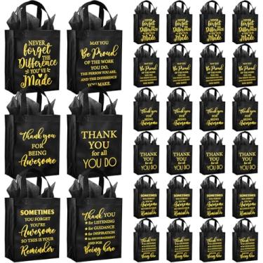 Imagem de Gaillty 24 peças de sacos de presente de agradecimento de funcionários a granel, inspiradores não tecidos sacos de presente de agradecimento com lenços, 20 x 10 x 25 cm para colega de trabalho, colega