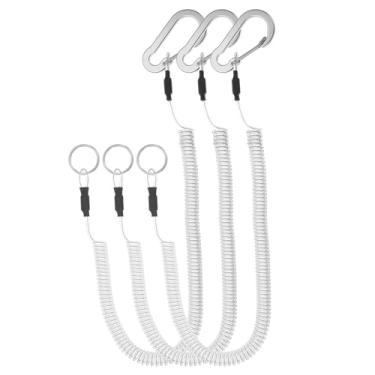 Imagem de PATIKIL 3 tiras retráteis de mola, cordão de segurança elástico espiral de 15 cm com clipe de alumínio e chaveiro para pesca, caiaque, escalada, barco, alicate, transparente