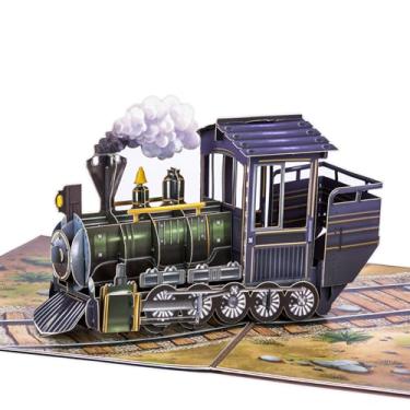 Imagem de POPWOW Cartão pop-up de trem a vapor, ferrovia, cartões comemorativos 3D vintage, presente para aniversário, pensando em você, dia dos pais, aposentadoria, decorações de mesa, 5x7 - Inclui envelope e
