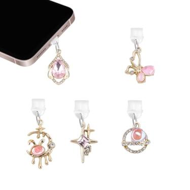 Imagem de QPIXVB 5 peças de plugue de poeira tipo C, pingente de plugue de poeira Kindle, pingentes de telefone, acessórios Kindle Colorsoft, acessórios de plugue de poeira para mulheres, capa de porta de