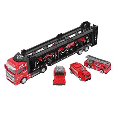 Imagem de Generic O Portador do Carro do Caminhão de Bombeiros, Espaços de Estacionamento Múltiplos Separáveis ​​32cm Puxa para Trás O Material Profissional da Liga Caminhão Portador Vívido para a