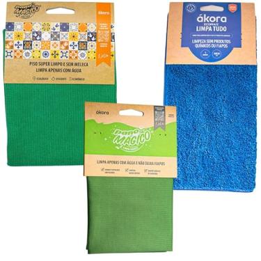 Imagem de Kit 3pcs Pano Mágico Limpeza Geral Limpa Tudo Vidros Espelho Pano Chão Pisos Sem Fiapos Ákora (Pano Limpa Tudo Azul Escuro)