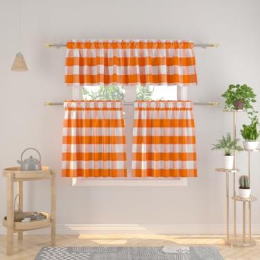 Imagem de Conjunto de 3 peças de cortinas e sanefas Buffalo Check Kitchen Tiers Xadrez Gingham Rod Pocket Classic Short Small Cafe Cortinas Country Farmhouse Cafe Bathroom 137.2 cmx45.7 cm/68.6 cm x 91.4 cm