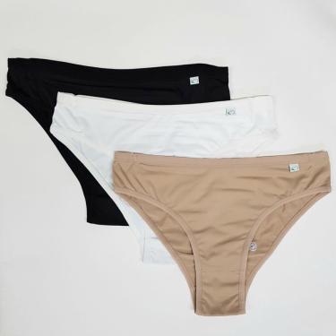 Imagem de Kit com 3 calcinhas biquini microfibra delcotton 51819 chocolate/branco/preto