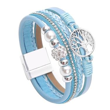 Imagem de P Ammy Fashion® Pulseiras de couro PU multicamadas com punho boho largo pulseiras de leopardo coloridas com fecho magnético, Medium, Couro sintético