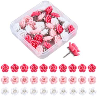 Imagem de SUNNYCLUE 1 caixa, 3 cores, 30 peças, broches, rosa, rosa, vermelho, floral, primavera, romântico, dia dos namorados, tachinha para pendurar fotos, fotos, casa, escritório, boletim, acessórios