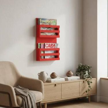 Imagem de Revisteiro de Parede Porta Revistas Livros - Vermelho Laca - Formalivr