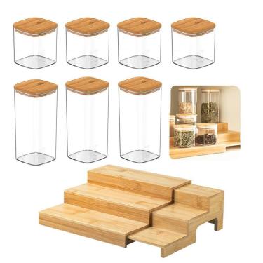 Imagem de Kit Organizador Multinível Em Bambu Com 7 Potes Herméticos