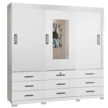 Imagem de Guarda Roupa Itapema Casal 3 Portas de Correr e 9 Gavetas Cor Branco