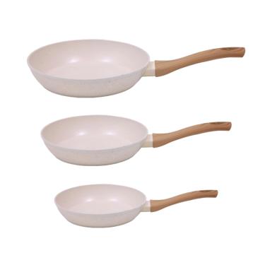 Imagem de Kit 3 Frigideiras Antiaderente Ceramico Com Espatula Bege Marmol Mimo Style