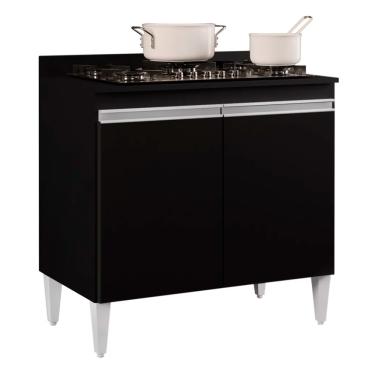 Imagem de Balcão para Cooktop de Cozinha Com Tampo 2 Portas Brenda Preto 80 Cm - D'Rossi