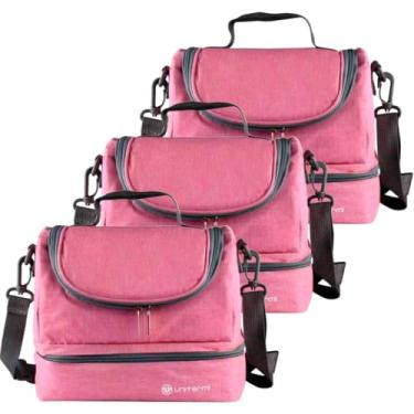 Imagem de Kit 3 Bolsas Térmica 6L Pratfit Lancheira Com Alça Para Marmita Frutas Frasqueira Fitnes Compacta (ROSA)