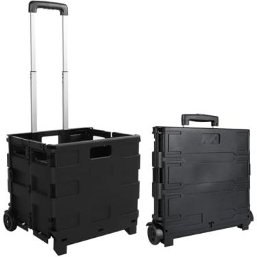 Imagem de Carrinho Cesto Compras Portátil Multiuso Dobrável Caixa Dobrável Com Rodinhas