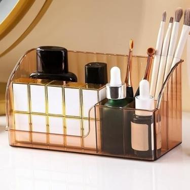 Imagem de Organizador de Mesa Multiuso com Gavetas Porta Canetas e Acessórios Ideal para Escritório Maquiagem e Home Office (5256 âmbar)