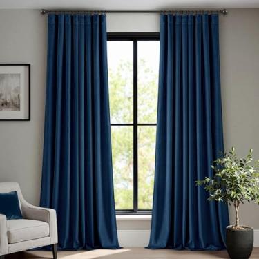 Imagem de Cortinas de veludo azul marinho de 267 cm de comprimento, blecaute, isolamento térmico, à prova de som, cortinas de escurecimento de quarto, cortinas de janela plissadas para quarto, sala de estar