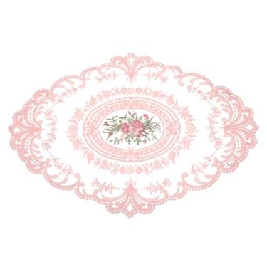 Imagem de Jogo americano retrô de renda 30,5 x 40,6 cm, oval, bordado, tapetes de mesa de crochê francês, porta-copos para copos para casamento, rosa pêssego