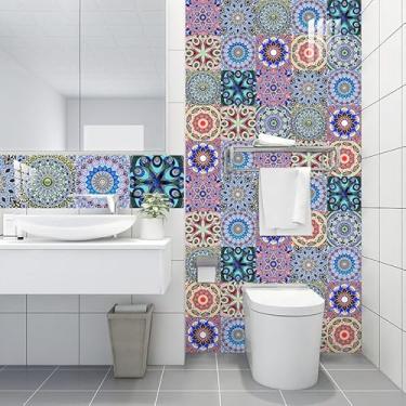 Imagem de Azulejos Backsplash de PVC à prova d'água – Pacote com 10 adesivos autoadesivos de parede e piso, bancada de cozinha mandala (15 x 15 cm, mandala)