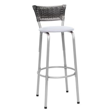 Imagem de Banqueta Junco Degradê Cyber Estrutura Prata Ideal para Bancada Balcão Piscina Bar Cozinha Gourmet 1 Unidade - Itagold (Assento Branco)