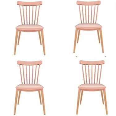 Imagem de Kit 4 Cadeiras para Sala de Jantar e Cozinha – Design Clássico Moderno com Assento em Polipropileno e Pés de Madeira (Rosa)