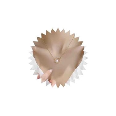 Imagem de Aneneiceera Colar vintage com pingente de círculo de pérolas, colar de gargantilha, ouro, círculo aberto, colar eternidade, pequeno colar de pérolas, joia feminina, Zinco, Sem Pedra Preciosa