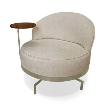 Imagem de Poltrona Sala De Estar Base Giratória Dourada Aura Bouclê Bege S04 - D'rossi