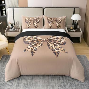 Imagem de Jogo de cama com estampa de leopardo, 100% algodão, estilo princesa, gravata borboleta, feminino, para decoração de quarto de crianças, adolescentes, chique, moderno, marrom, dégradé (sem edredom
