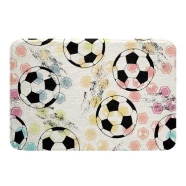 Imagem de Tapetes de banheiro de microfibra para futebol americano, tema esportivo, antiderrapante, tapete de banheiro com estampa de bola de futebol, tapete absorvente e salsicha, estampa 3D americana, tapete macio e aconchegante para decoração de quarto, sala de estar, 51 x 81 cm