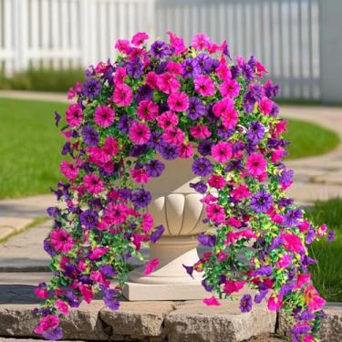 Imagem de 2 peças de flores artificiais para pendurar, flores brancas para pendurar, glória matinal de seda sintética resistente para decoração de varanda e pátio e jardim