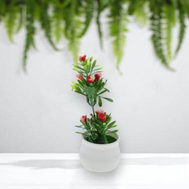 Imagem de Generic 1 peça de plantas artificiais 7 estrelas mini rosa vaso artificial de plástico vermelho 6 x 6 x 15 cm