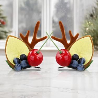 Imagem de 2 peças de grampos de cabelo de Natal para mulheres, lindo grampo de cabelo de chifres de rena 3D com gaze branca e contas vermelhas, acessório de cabelo de Natal (estilo 3)