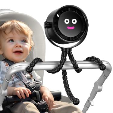 Imagem de Koonie Ventilador de carrinho portátil para bebê, funciona com bateria recarregável, 5 velocidades, 4000 mAh, rotação de 360°, baixo ruído de 30 db, display digital, assentos de carro com clipe de