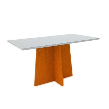 Imagem de Mesa De Jantar 1,60m 6 Lugares Tampo De Vidro Ypê Off White