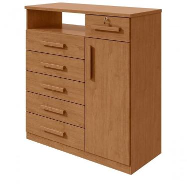 Imagem de Comoda 1 Porta 6 Gavetas 1 Nicho Da Vinci Amendoa Clean