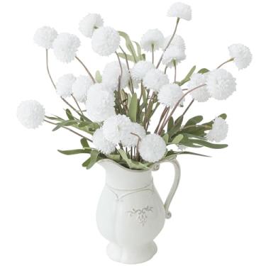 Imagem de Floroom 6 peças de flores artificiais brancas de seda sintética, mini crisântemos falsos a granel com hastes para centros de mesa de casamento, arranjos florais, enchimentos de vasos, decorações de