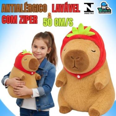 Imagem de Capivara Gigante de Pelúcia 50 cm com Touca Moranguinho  Presente Enca