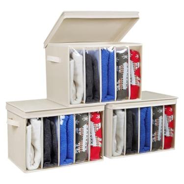 Imagem de Zilink Organizador de suéter grande para armário com tampas e placas de suporte, organizador de suéter grande para armário com 5 grades divisórias, guarda-roupa organizador de roupas para suéteres